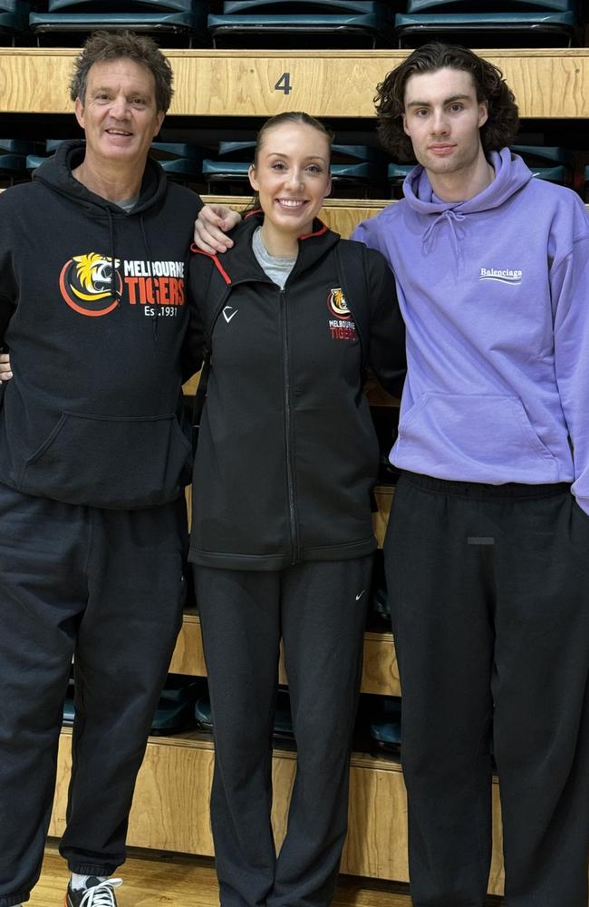 One of the great Aussie hoops families, Warrick, Hannah and Josh Giddey at a recent Melbourne Tigers NBL1 game. Picture: Supplied/Melbourne Tigers NBL1