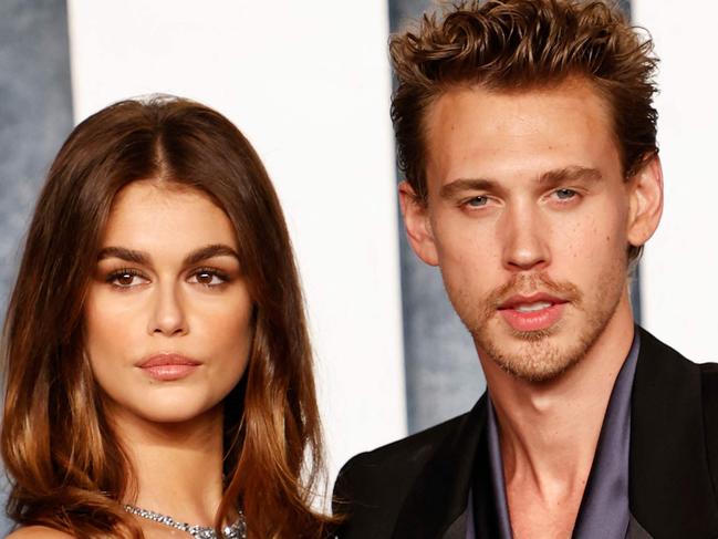 US actor Austin Butler and model Kaia Gerber attend the Vanity Fair 95th Oscars Party at the The Wallis Annenberg Center for the Performing Arts in Beverly Hills, California on March 12, 2023. (Photo by Michael TRAN / AFP)