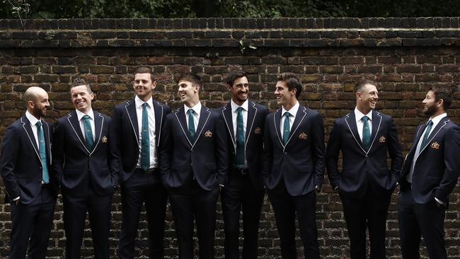 The Australian Bowling group of (L-R) Nathan Lyon, Peter Siddle, Josh Hazlewood, Mitch Marsh, Mitchell Starc, Pat Cummins, James Pattinson and Michael Neser have a ‘squad mentality’ for the Ashes. Picture: Ryan Pierse/Getty Images