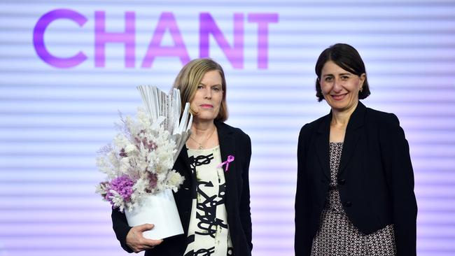 NSW Premier Gladys Berejiklian presents NSW Chief Health Officer Dr Kerry Chant with the Premier's award for NSW Women of the Year at the 2021 NSW Women of the Year Awards breakfast in Sydney. Picture: NCA NewsWire/Joel Carrett