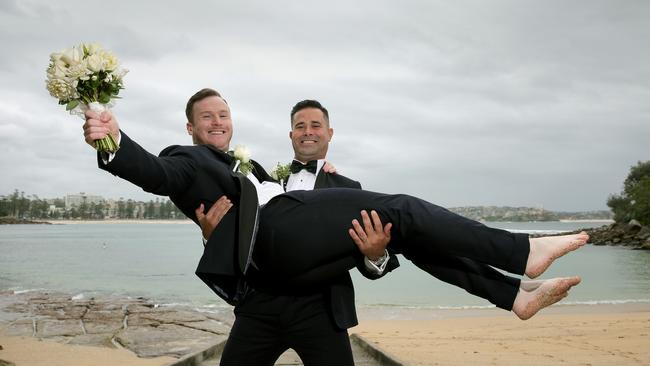 Dan and James celebrated their marriage at the Shelly Beach Boathouse. Photo: Adam Ward