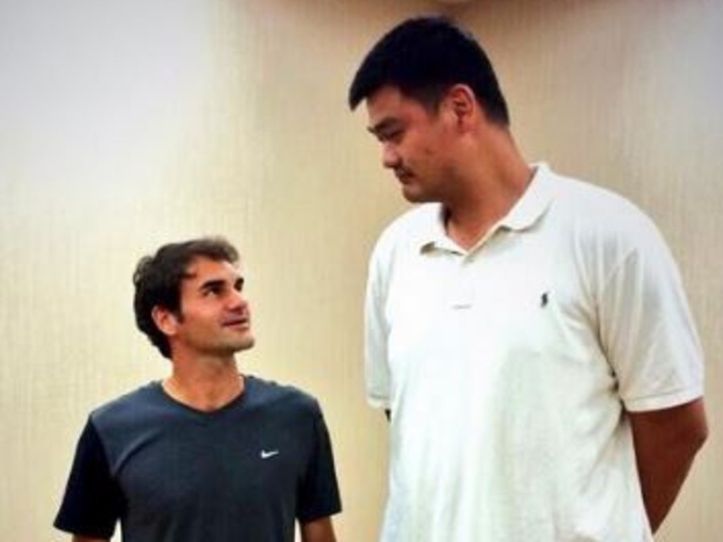 Roger Federer may have got a neck injury from looking up to Ming.