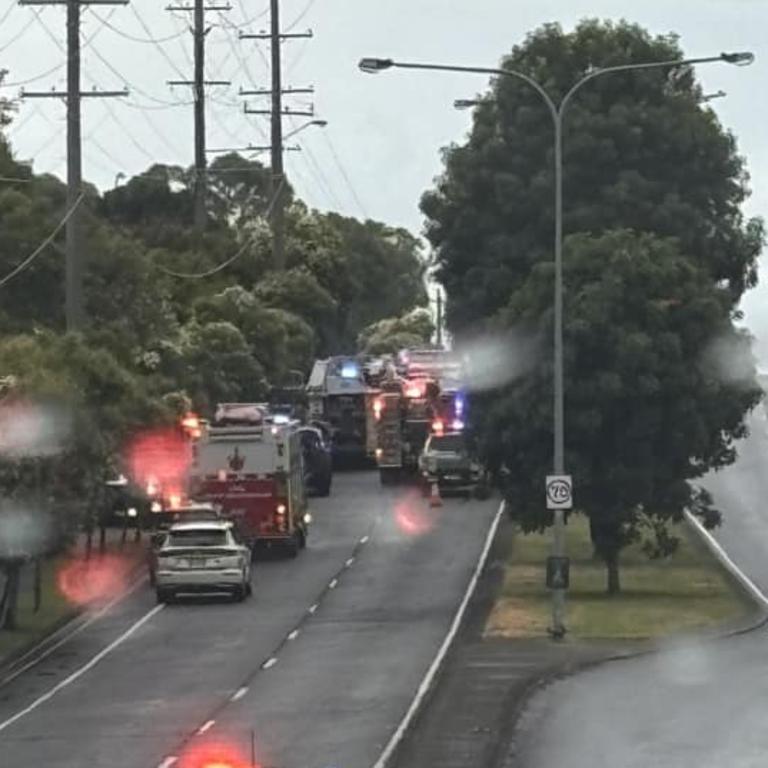 Paramedics rushed to the serious single-vehicle crash at the intersection of Manly Road and Wondall Road at 3:45 pm, with crews working to free a man from the vehicle. Picture: Courty Nish