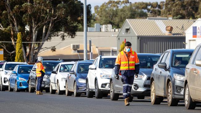 A pop-up Covid-19 testing station has been set up at Bacchus Marsh Train Station. Picture: Mark Stewart