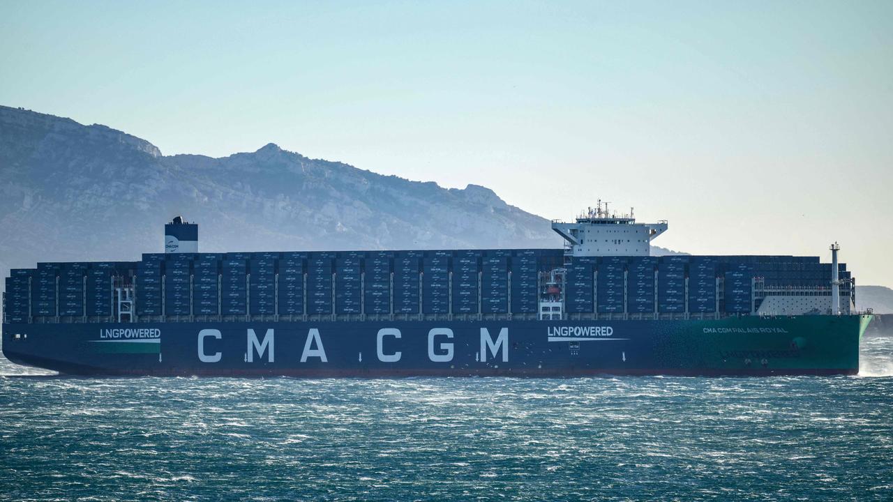 French shipping giant CMA CGM announced on December 16 that, like Maersk and Hapag-Lloyd, it was suspending container ship crossings of the Red Sea following attacks on vessels by Yemen's Houthi rebels. Picture: Christophe SIMON / AFP