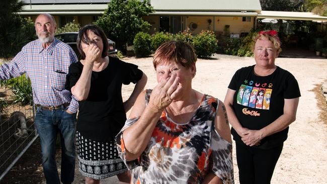 Adelaide hills residents Peter Roberts, Lou Duncan, Margi Dunn and Jenny Tundale are able to smell the Neutrog stench of fertiliser poo from their homes. Picture: Morgan Sette