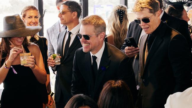 Matt Damon, centre, in the Lexus marquee at Flemington on Victoria Derby Day. Picture: Supplied/Magner Media/Lexus