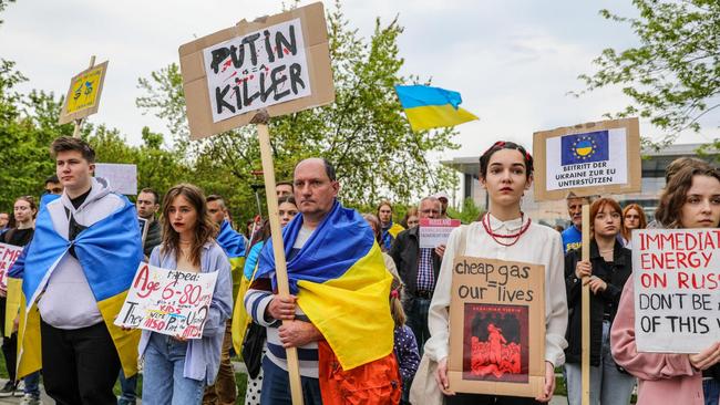 Protesters in Berlin are demanding that Olaf Scholz take a stronger stand on Russian oil and gas imports. Picture: Getty Images