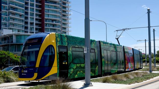 New Gold Coast City art work on the G:link tram at Southport. Photo: Steve Holland