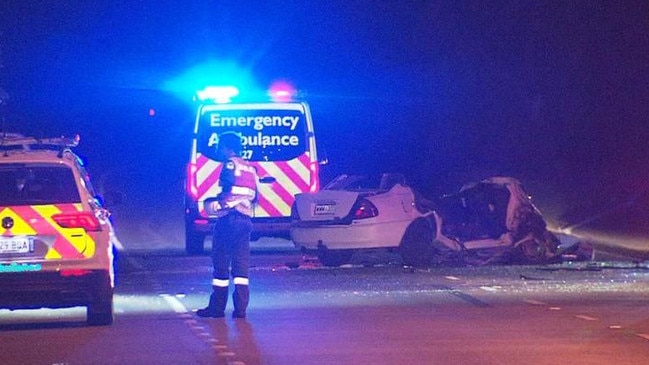 The scene of the fatal crash on Main South Rd in Adelaide’s south early on Saturday morning. Picture: 7NEWS