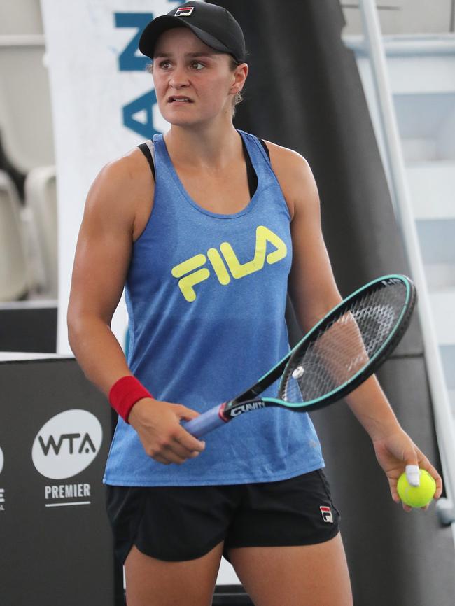 Ash Barty in training at the Brisbane International. Picture: Peter Wallis