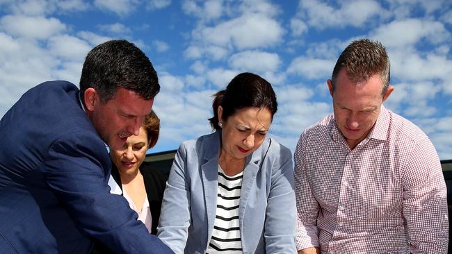 Premier Annastacia Palaszczuk, Deputy Premier Jackie Trad and Transport and Main Roads Minister Mark Bailey also talk about funding for the M1. Pic Adam Head