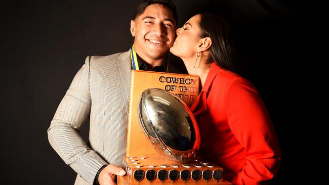 Jason Taumalolo with partner Liana LaRiva at the 2018 Cowboys Awards Night. Picture: Alix Sweeney