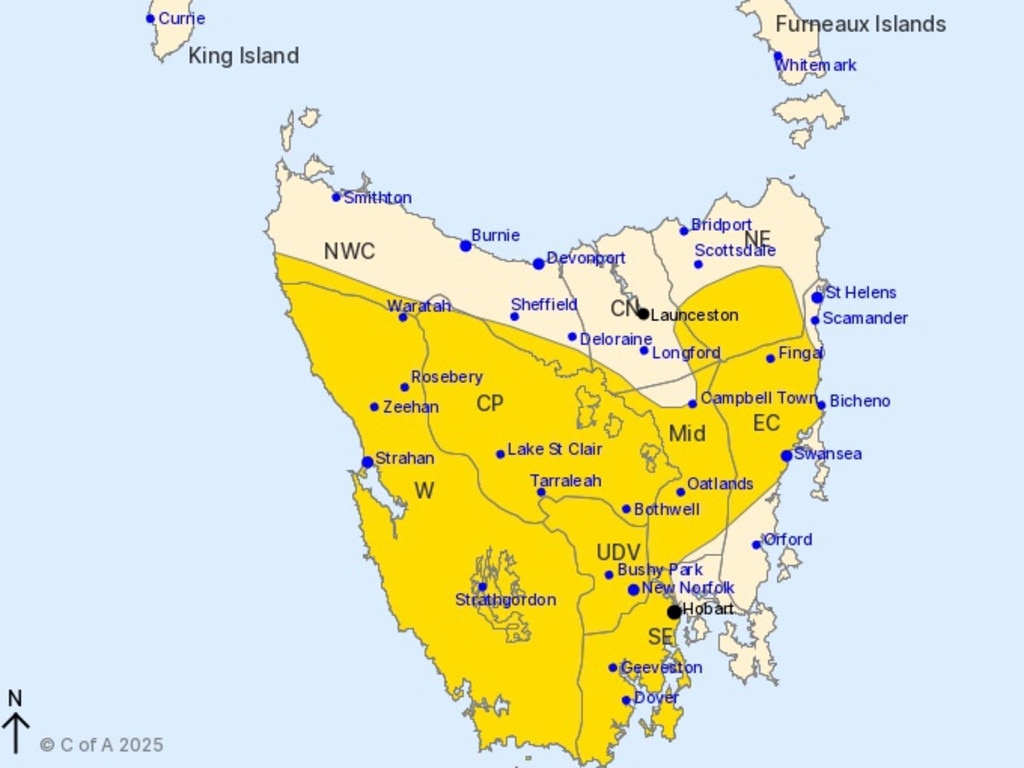 Tasmanians are expected to experience damaging gusts from Monday through Wednesday. Picture: Bureau of Meteorology