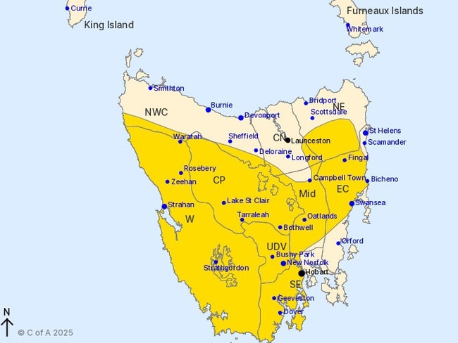 Tasmanians are expected to experience damaging gusts from Monday through Wednesday. Picture: Bureau of Meteorology