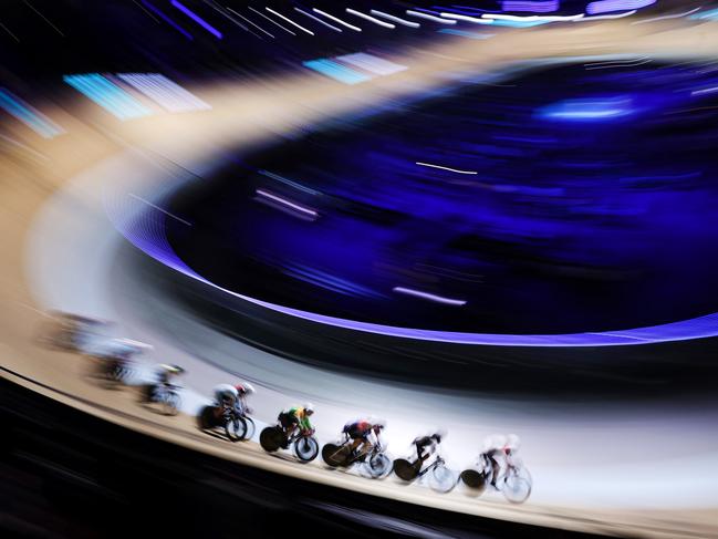 Competitors race during the Men's Keirin Final at the 2023 UCI Track Champions League in Montigny le Bretonneux, France. Picture: Alex Pantling/Getty Images