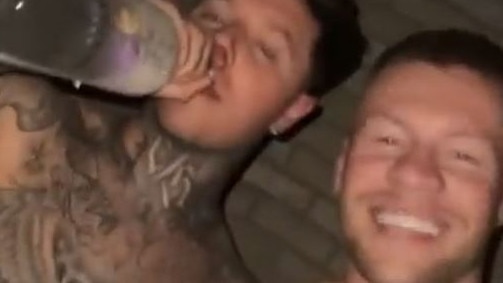 Collingwood’s Jordan De Goey with Luke Dyson on the night of the alleged incident at a New York nightclub. Picture: Supplied