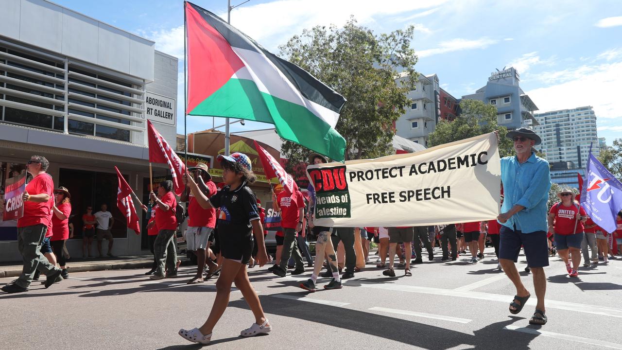 Hundreds of Territorians marched through Darwin for the annual May Day march, celebrating union victories including the eight-hour work week, on Monday, May 5. Picture: Zizi Averill