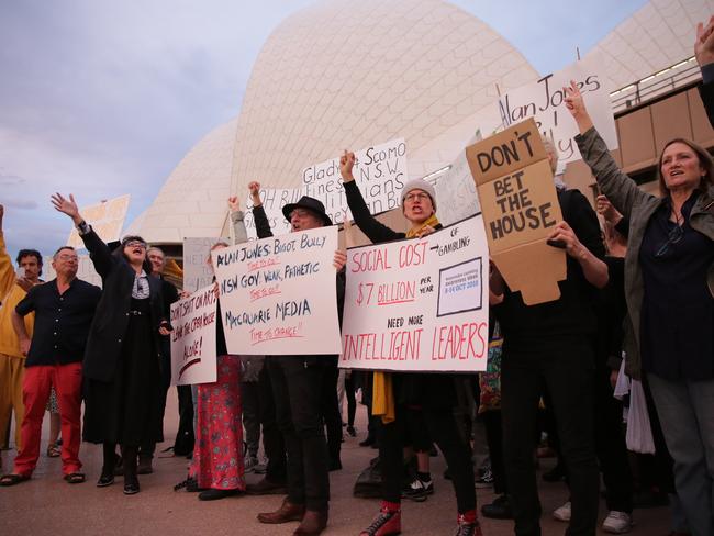 Protesters outside the Opera House in an attempt to disrupt The Everest barrier draw. Picture: Christian Gilles