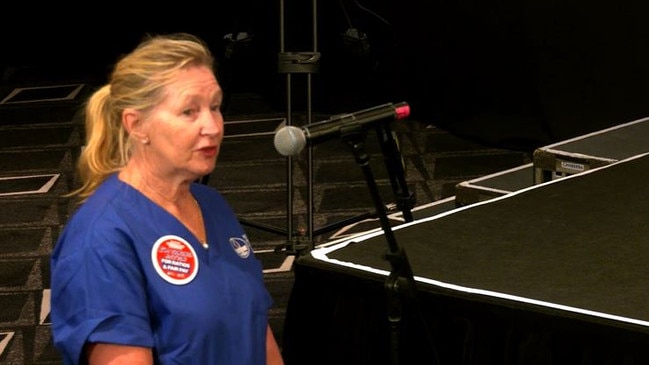 A nurse addresses the Ramsay Health Care annual general meeting in Sydney on Tuesday. Picture: Cameron England