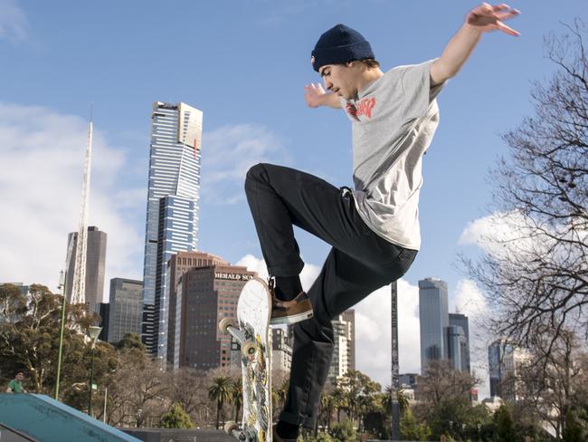 We're Victoria: Tom Tomasello, 15 at Riverslide Skate Park, Alexandra Gardens at 12:26pm. Photo taken on the 3rd of August, 2015. Photo Christopher Chan