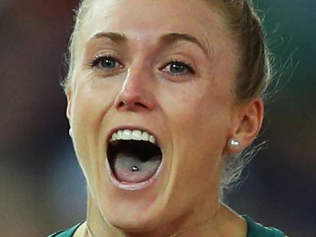 GLASGOW, SCOTLAND - AUGUST 01: Sally Pearson of Australia crosses the line to win gold in the Women's 100 metres hurdles finalat Hampden Park during day nine of the Glasgow 2014 Commonwealth Games on August 1, 2014 in Glasgow, United Kingdom. (Photo by Alex Livesey/Getty Images)