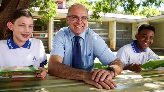 Como Secondary College principal Digby Mercer with students. Picture: Colin Murty/The Australian