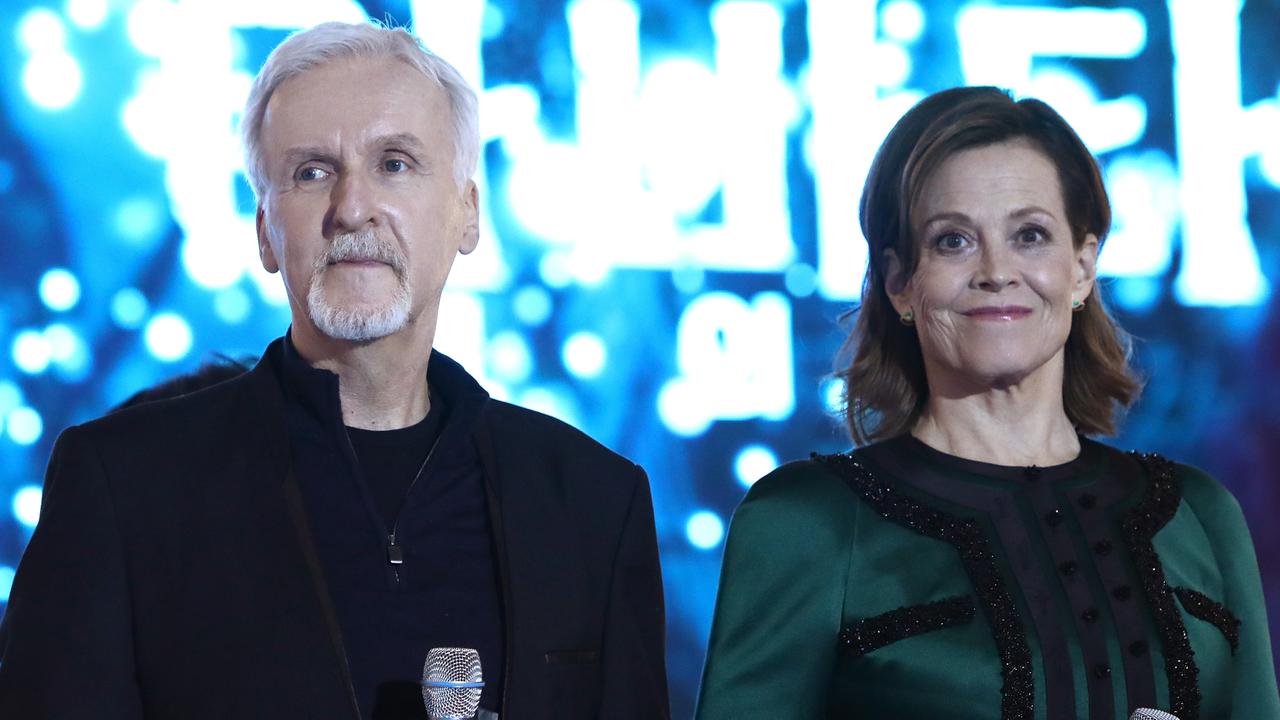 James Cameron with frequent collaborator Sigourney Weaver. Picture: Chung Sung-Jun/Getty Images