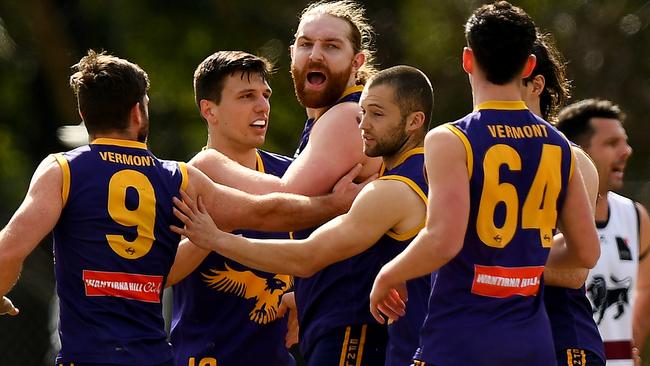 Daniel Nielson (middle) kicked five goals on Saturday. Picture: Josh Chadwick