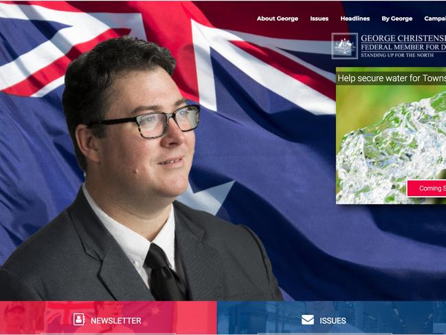 Whilst Townsville is flooding this is what can be found on the homepage of George Christensen's website