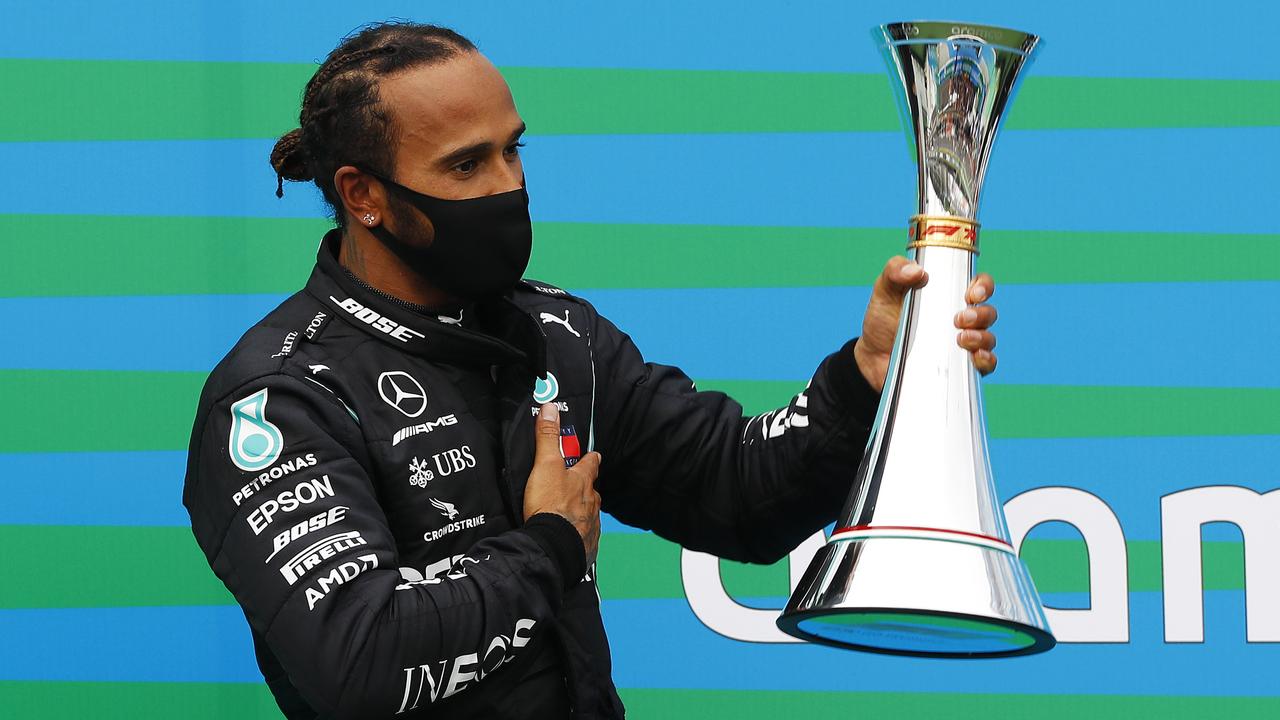 Hamilton certainly wasn’t rushed as he cruised to victory in the race. (Photo by Leonhard Foeger/Pool via Getty Images)