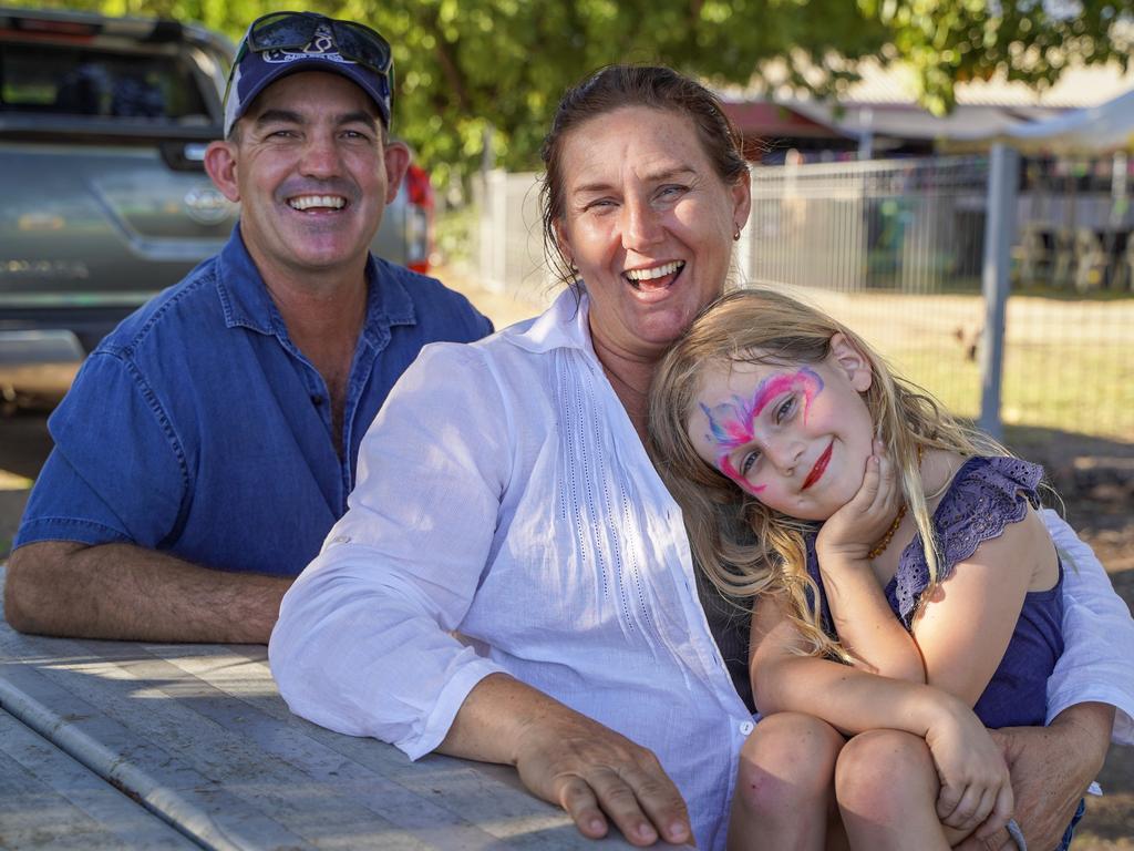 Andrew Wells with wife Shannon Wells and their daughter Kadee Wells, 7, all of Sarina, at the 50th anniversary celebrations of the Coppabella township. Picture: Heidi Petith