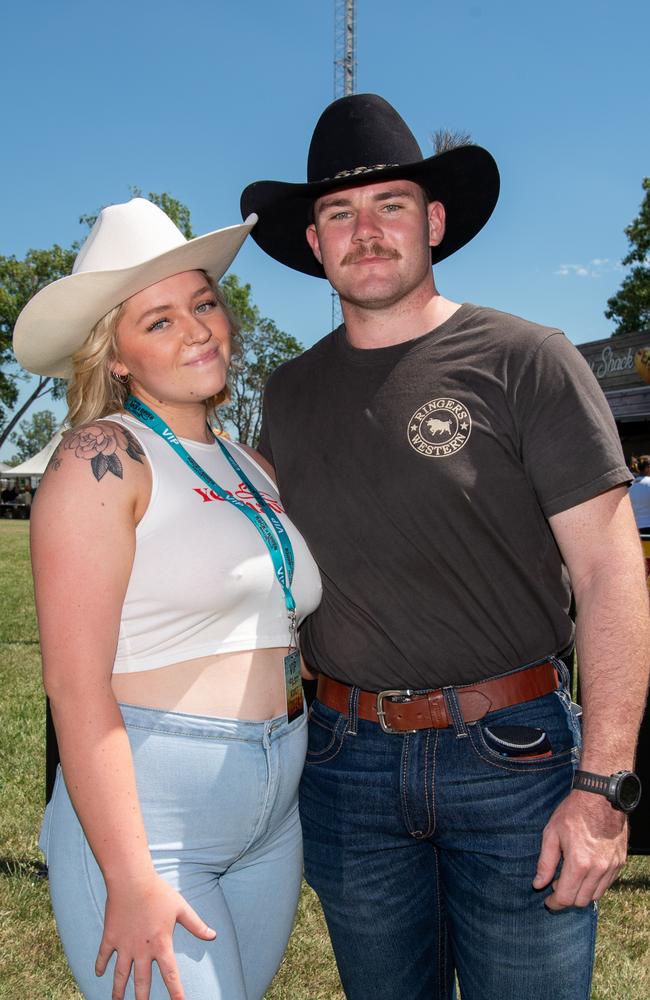 Mackenzie Newport and Kurt Bloomfield at the 2024 Top End Rock N Rodeo Muster at the Darwin Showgrounds. Picture: Pema Tamang Pakhrin.