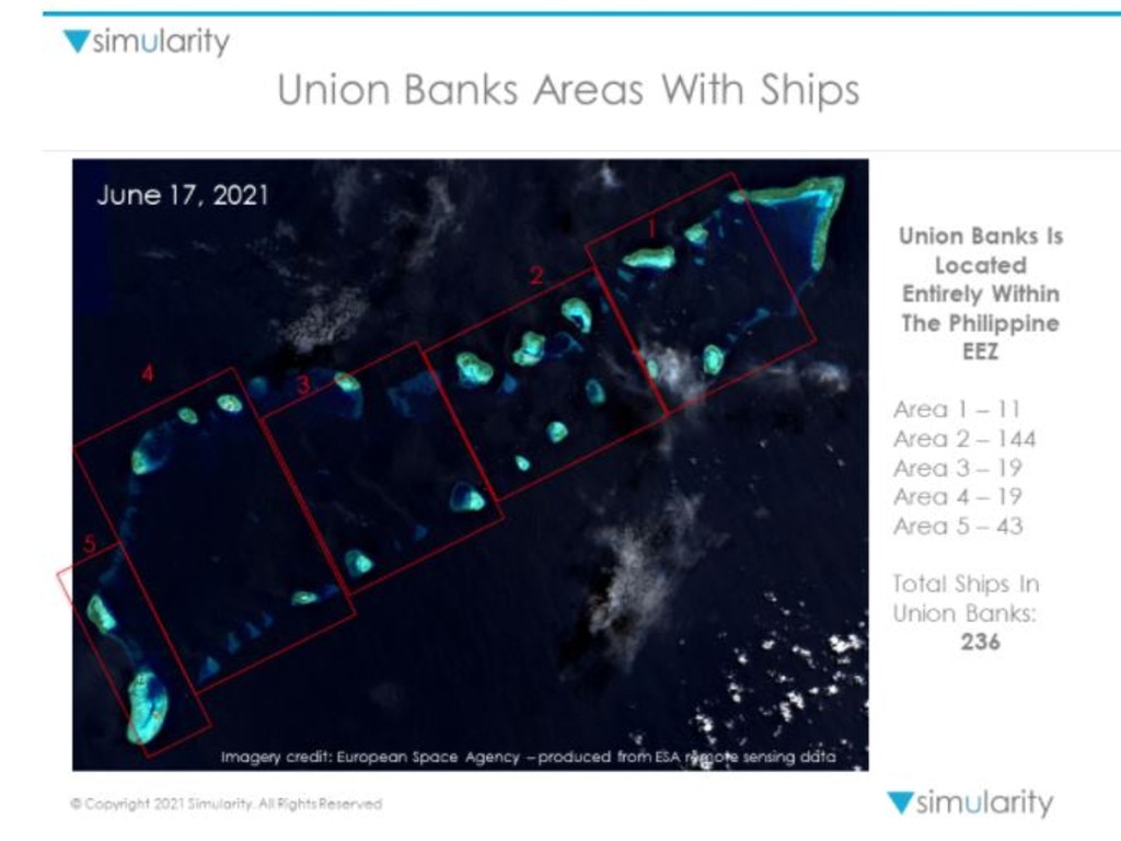 Union Banks area on June 17 2021 shows 236 ships. Picture: Simularity