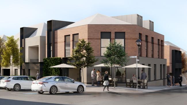 An artist's impression of an apartment development which will include 13 apartments and four townhouses, proposed for the site of the Prince of Wales Hotel, in Hampden Rd, Battery Point. Picture: Supplied