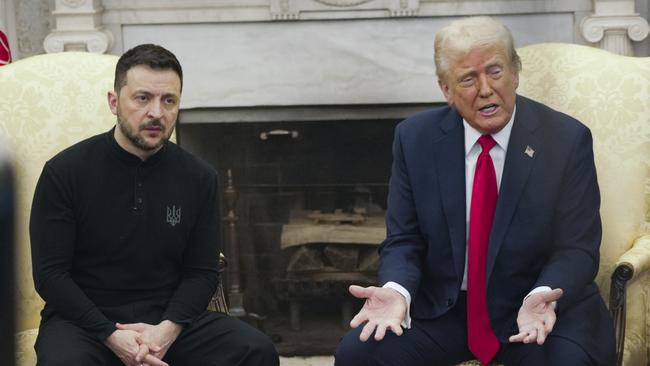 President Donald Trump, right, meets with Ukrainian President Volodymyr Zelenskyy in the Oval Office at the White House, Friday, Feb. 28, 2025, in Washington. (AP Photo/ Mystyslav Chernov)