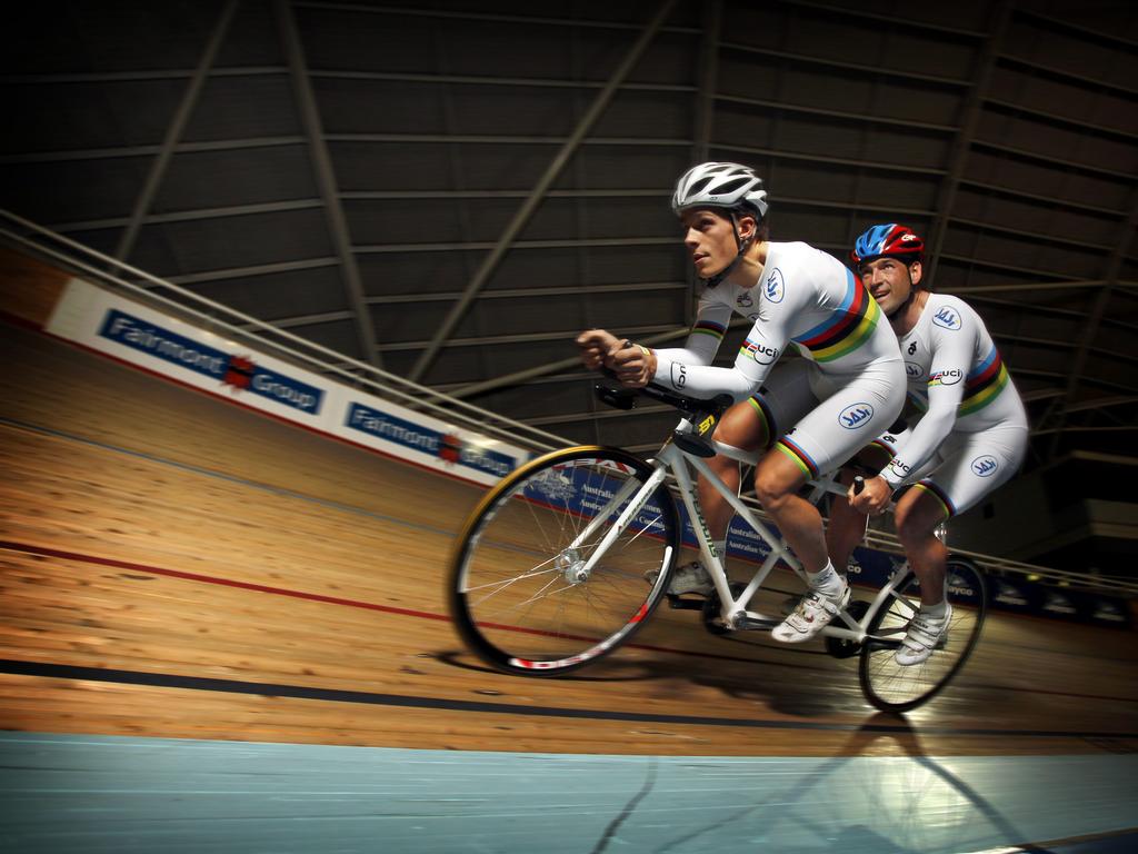 Kieran Modra and pilot Scott McPhee training for London 2012 Paralympic Games at Adelaide Super-Drome.