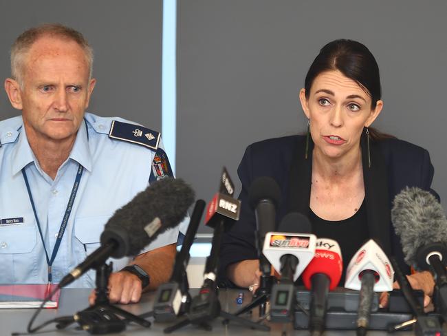 Police Supt Bruce Bird and Zealand PM Jacinda Ardern. Picture: Getty