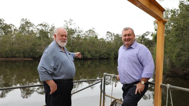 Division 2 councillor Bill Trevor and Mayor Jack Dempsey at Gregory River, promoting the treatment plant upgrades.