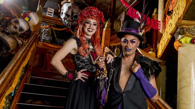 Draculas performers Amber Dawn-Finch and Inia Dewar are excited about Draculas reopening on July 10 after being closed due to COVID-19. Picture: Jerad Williams