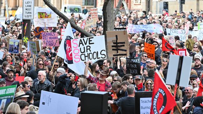 Teachers on strike at Parliament House in September. Picture: Brenton Edwards