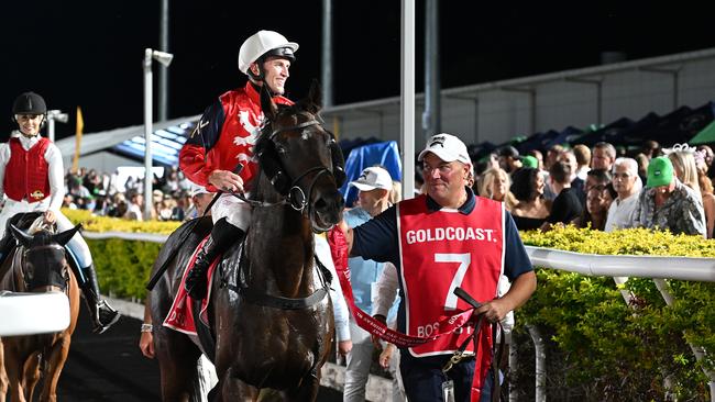 Josh Parr returns on Bosustow after winning the Magic Millions Guineas Picture: Grant Peters/Trackside Photography