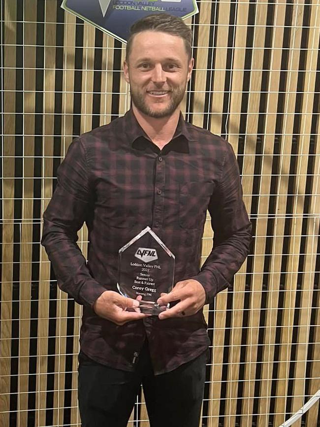 Corey Gregg finished second in the Loddon Valley league best and fairest. Photo: Facebook.