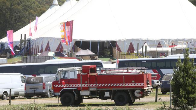 A precautionary fire engine at the cancelled Falls Festival site. Picture: Alan Barber