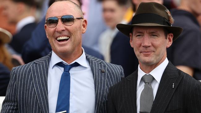 Jamie Lovett (left) and Ciaron Maher (right) have won a Melbourne Cup together with Gold Trip. Picture: Michael Klein