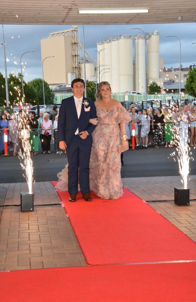 Toowoomba school formals. At the 2023 St Ursula's College formal is graduate Lily Swan with her partner Jesse Bohm. Picture: Rhylea Millar