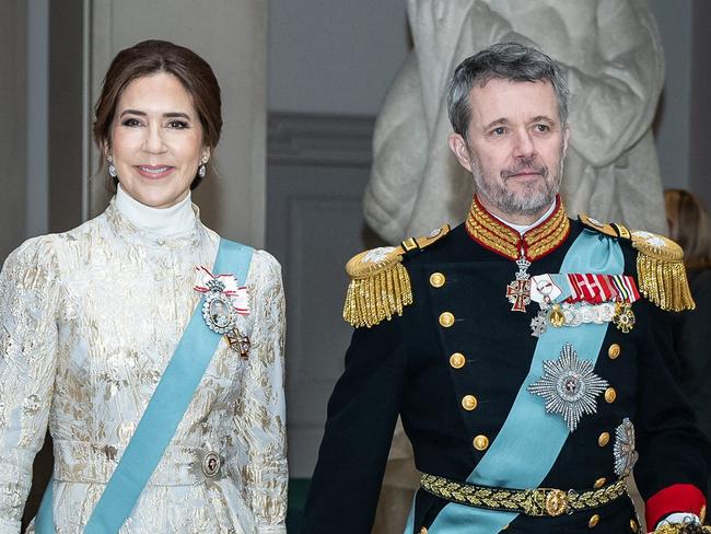 Denmarks Queen Mary and King Frederik X arrives at The Royal Couple's New Year's Reception for accredited Diplomats to Denmark at Christiansborg Palace in Copenhagen on January 6, 2025.  (Photo by Emil Nicolai Helms / Ritzau Scanpix / AFP) / Denmark OUT