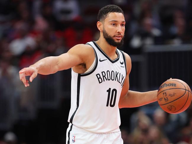 CHICAGO, ILLINOIS - NOVEMBER 03: Ben Simmons #10 of the Brooklyn Nets dribbles up the court against the Chicago Bulls in the second half of the NBA In-Season Tournament at the United Center on November 03, 2023 in Chicago, Illinois. NOTE TO USER: User expressly acknowledges and agrees that, by downloading and or using this photograph, User is consenting to the terms and conditions of the Getty Images License Agreement.   Michael Reaves/Getty Images/AFP (Photo by Michael Reaves / GETTY IMAGES NORTH AMERICA / Getty Images via AFP)