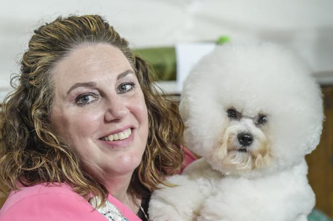 Karen Taylor with her Bichon Frise called Percy. Picture: Roy VanDerVegt