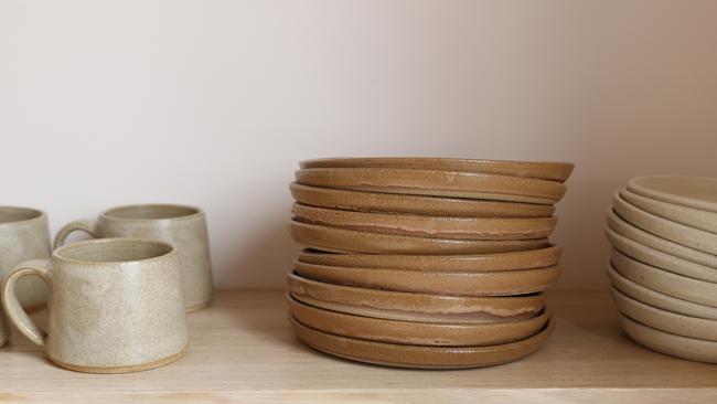 Leoht’s crockery and ceramics, which add to the venue’s wholesome vibe, were hand-crafted by local artisans Emma Targett and Kate Bowman, especially for the new Battery Point eatery. Picture: Nikki Davis-Jones